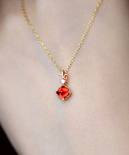 Red Garnet Adjustable 14k Gold Pendant Necklace