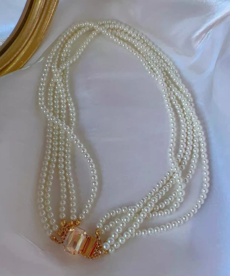 White Alloy Multi Layer Pearl Princess Necklace Qu024