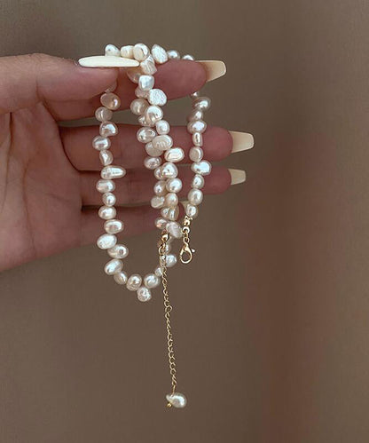 White Alloy Pearl Tassel Graduated Bead Necklace