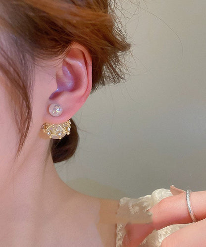 White Alloy Zircon Pearl Stud Earrings