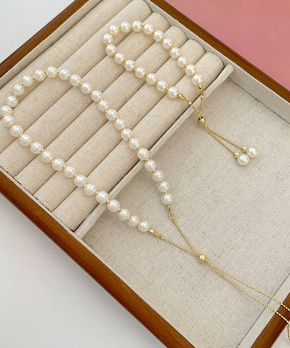 White Copper Alloy Pearl Tassel Charm Bracelet and Gratuated Bead Necklace Two Piece Set Yu014