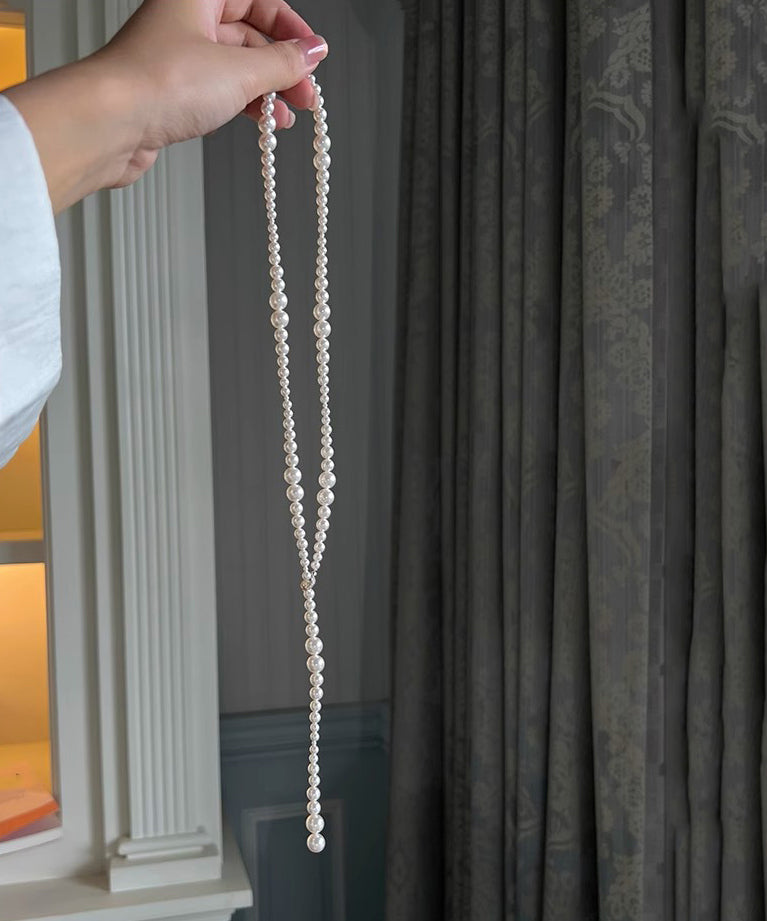 White Pearl Beading Gratuated Bead Necklace Wq021