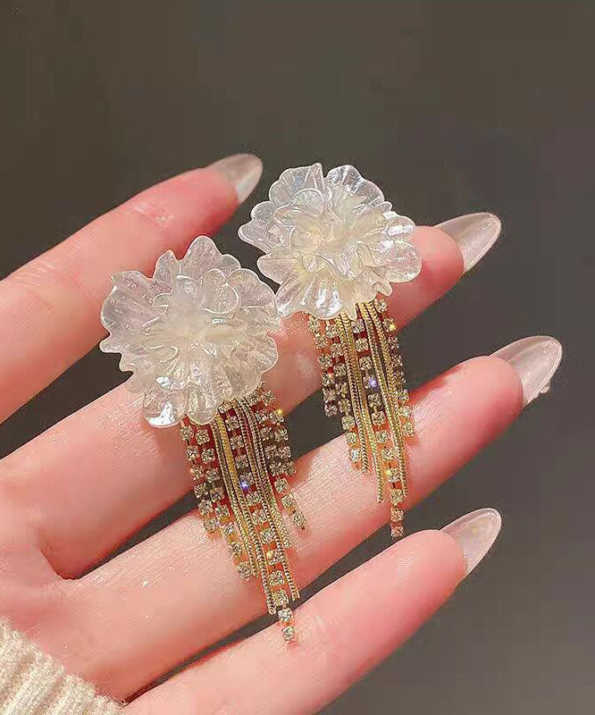 White Sterling Silver Overgild Tassel Drop Earrings