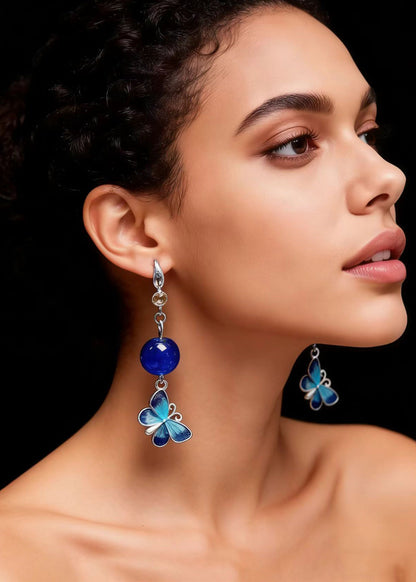 Style Blue Butterfly Long Tasseled Drop Earrings