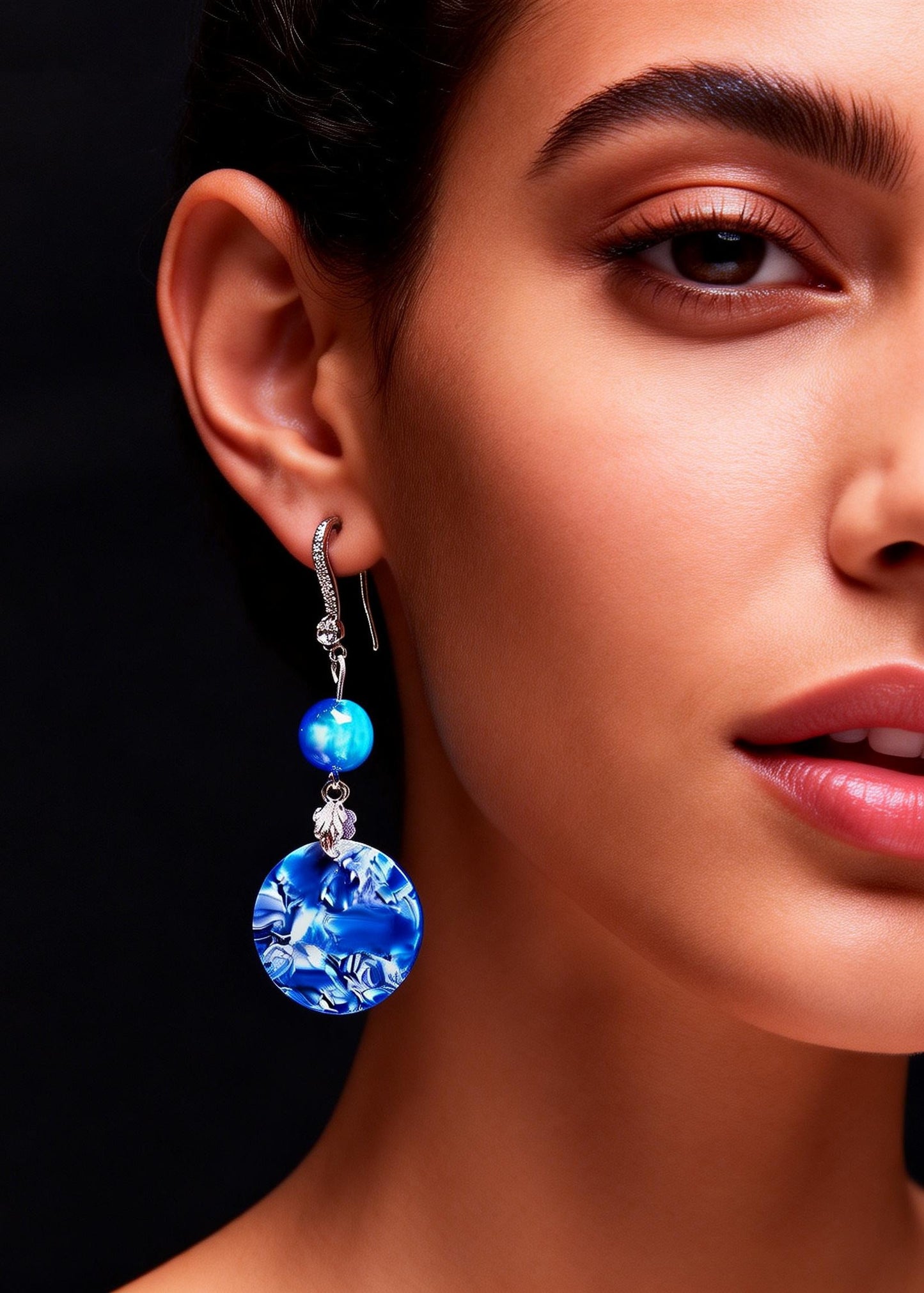Style Peacock Blue Paitings Fine Jade Drop Earrings