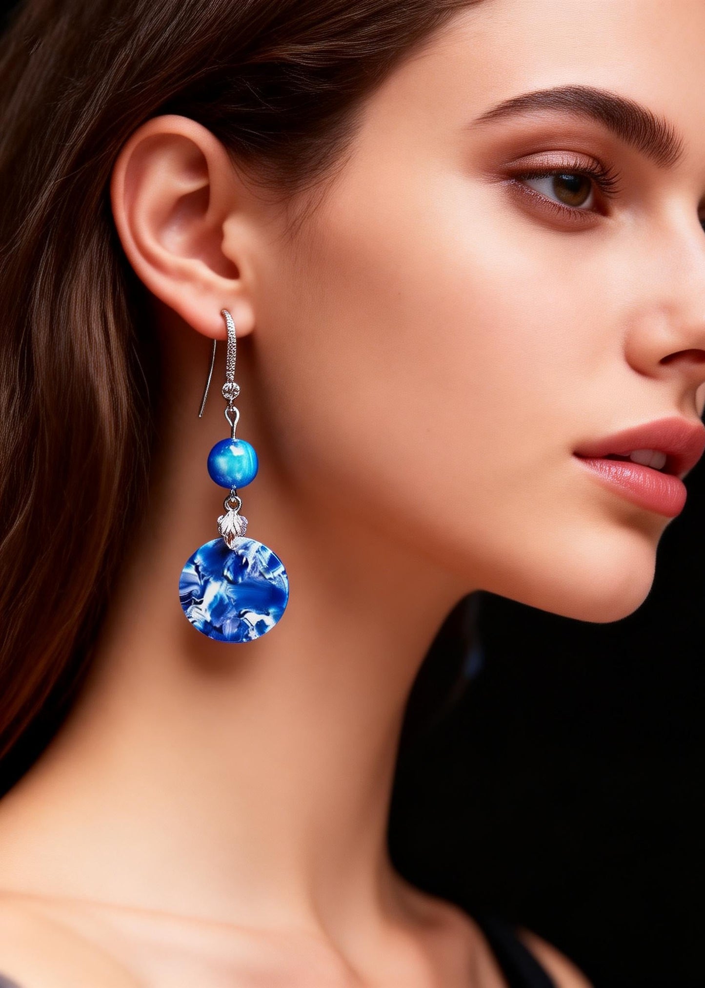 Style Peacock Blue Paitings Fine Jade Drop Earrings