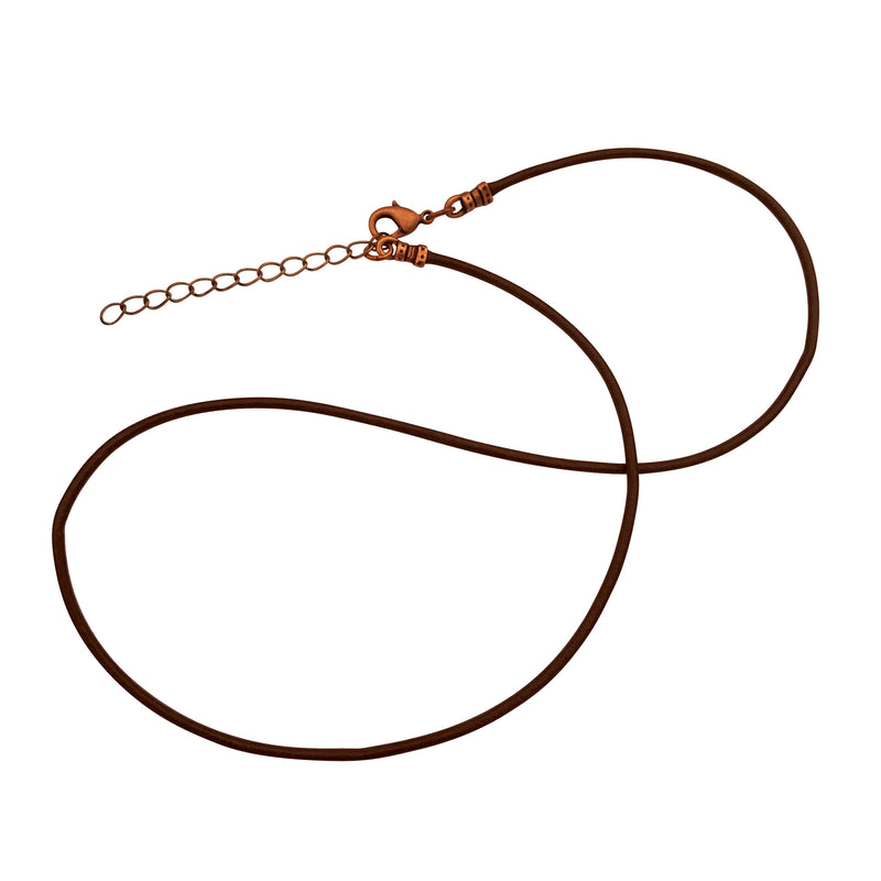 Antique Copper 1.8mm Fine Brown Leather Cord Necklace With Extender Chain