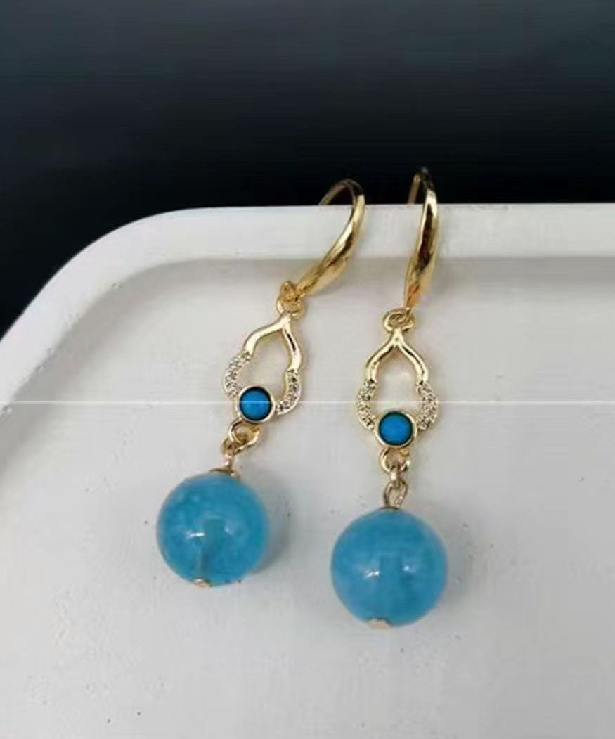 Blue Sterling Silver Overgild Inlaid Gem Stone Drop Earrings
