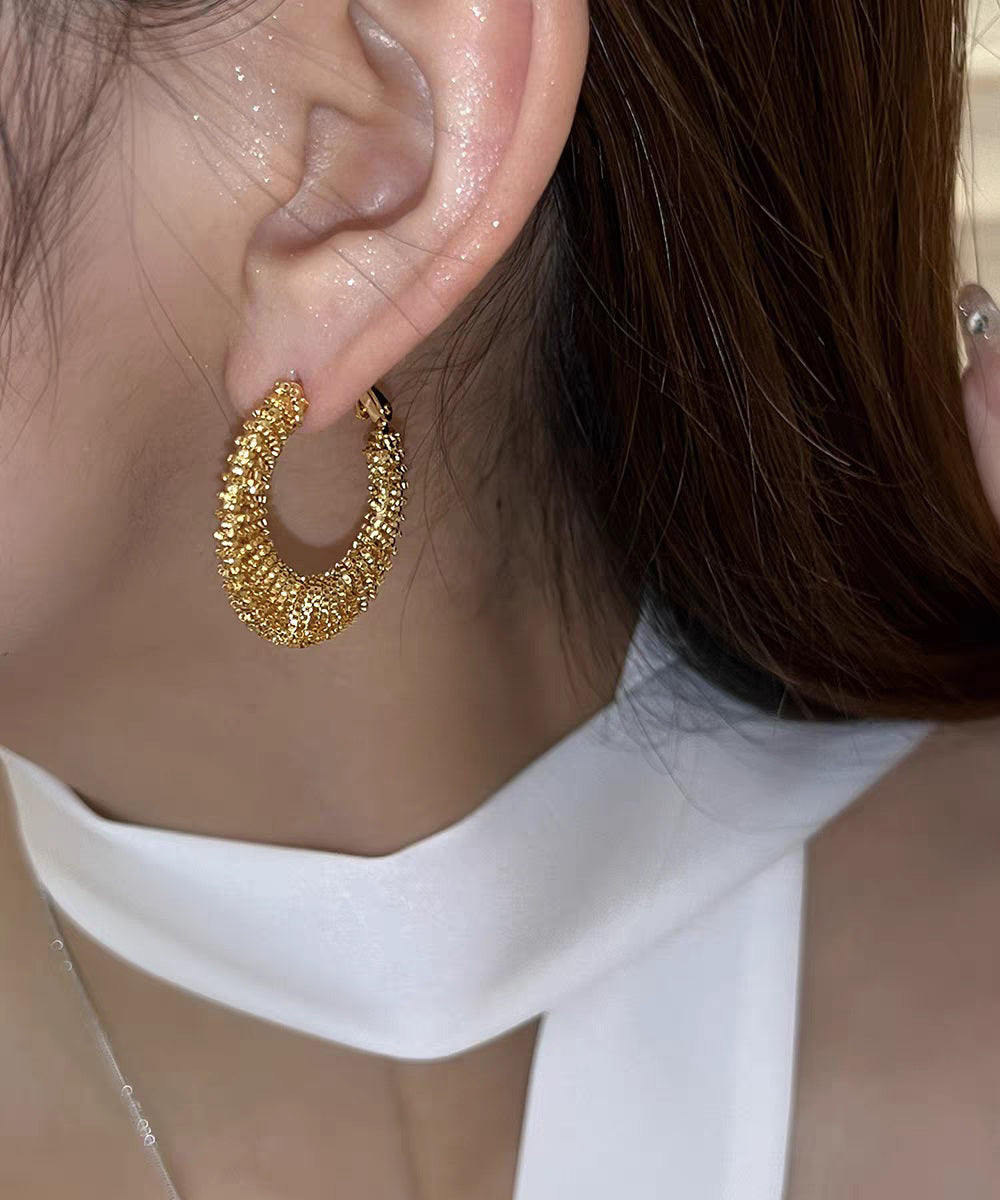 Gold Copper Alloy Weave Hollow Out Hoop Earrings