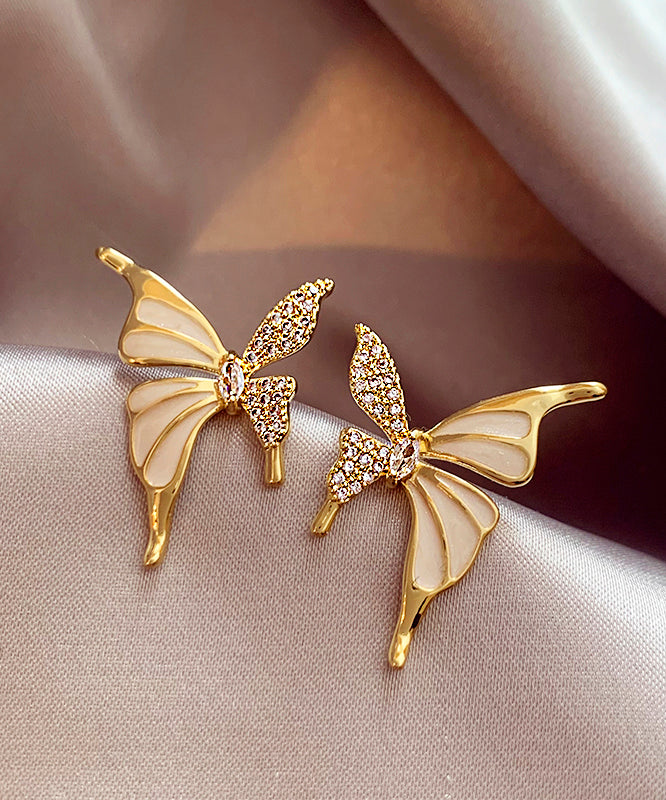 Gold Copper Alloy Zircon Butterfly Stud Earringsgh1010