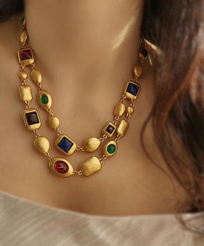 Gold Copper Overgild Bilayer Coloured Glaze Necklace Gh1017