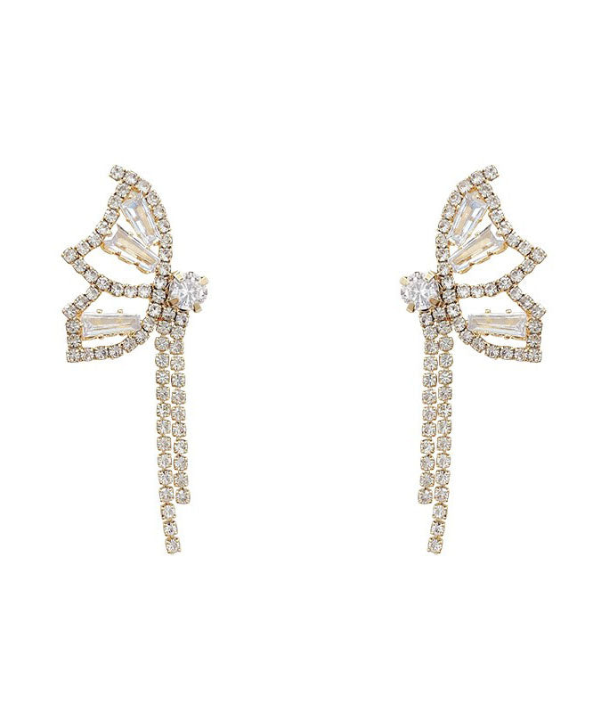 Gold Copper Zircon Crystal Butterfly Drop Earrings