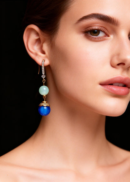 Peacock Blue Opal Zircon Drop Earrings