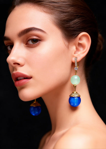 Peacock Blue Opal Zircon Drop Earrings