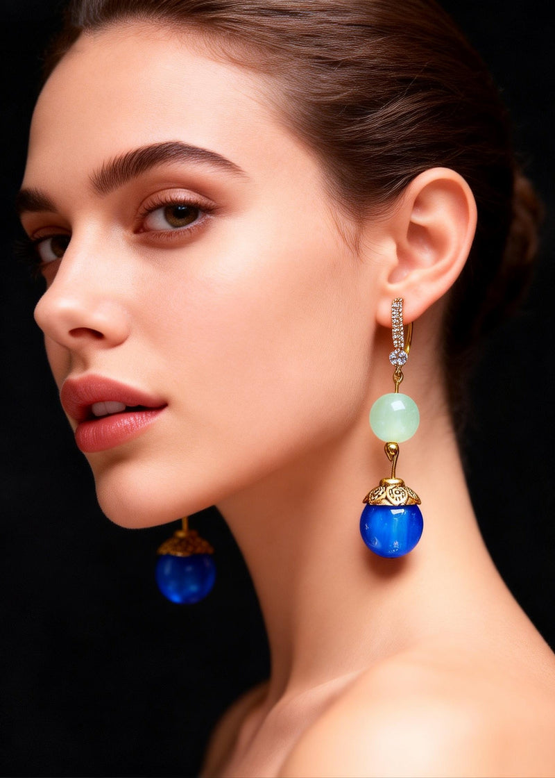 Peacock Blue Opal Zircon Drop Earrings