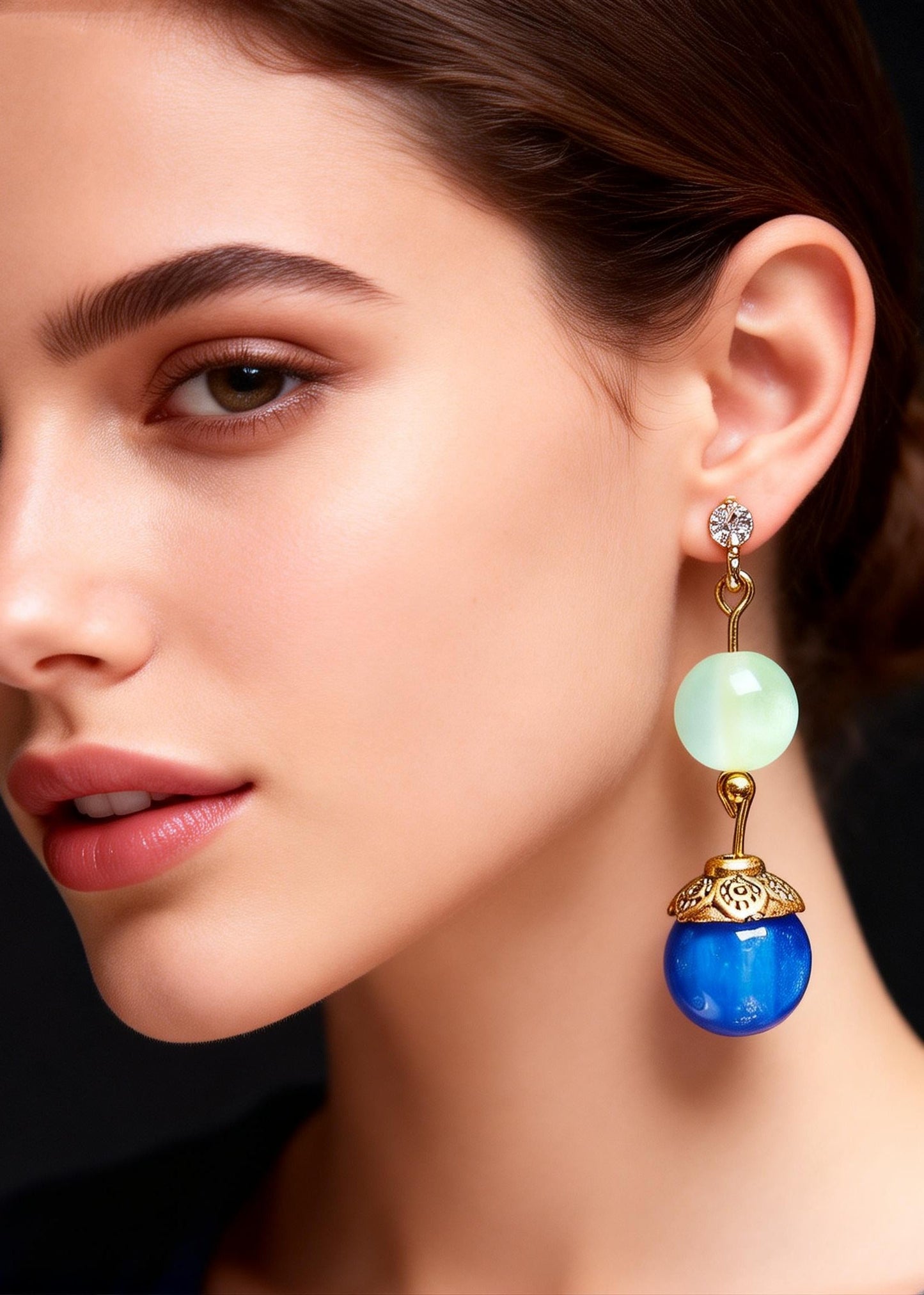 Peacock Blue Opal Zircon Drop Earrings
