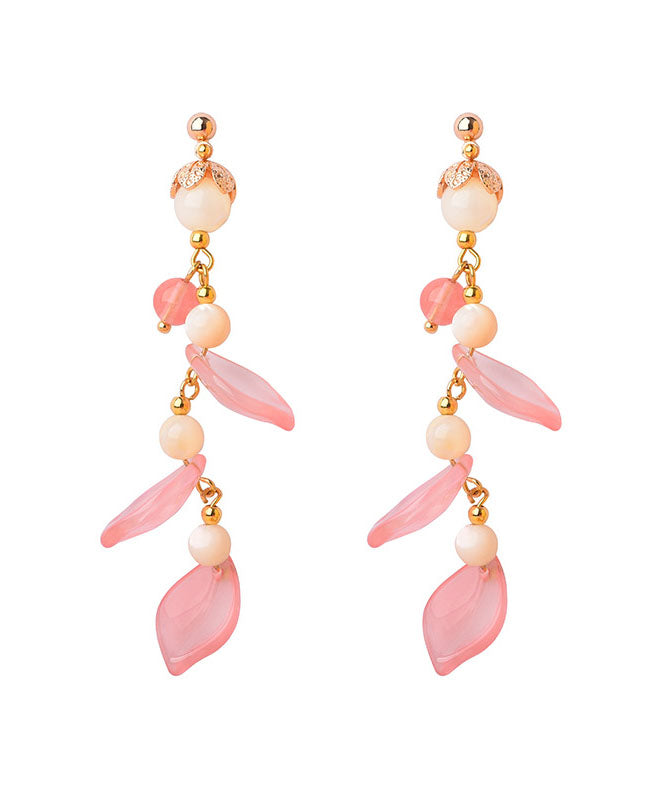 Pink Petal Crystal 14k Gold Drop Earrings