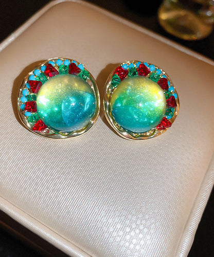 Rainbow Alloy Zircon Coloured Glaze Round Stud Earrings