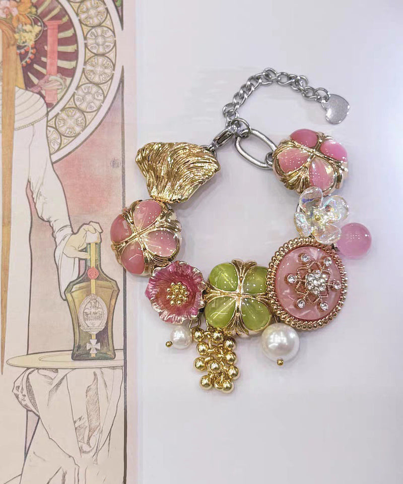 Rainbow Stainless Steel Pearl Tassel Charm Bracelet