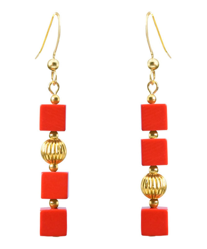 Red 14k Gold Cinnabar Candy Drop Earrings
