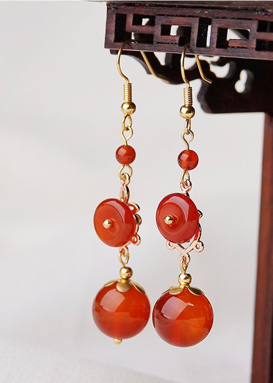 Red Agate 14k Gold Wedding Drop Earrings