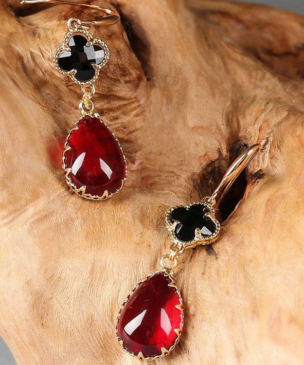 Red Coloured Glaze Clover Drip Drop Earrings
