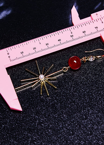 Red Gem Stone Fireworks Shape Drop Earrings