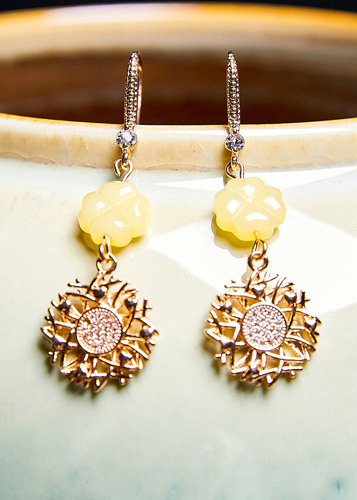 Sunflower Zircon 14k Gold Drop Earrings