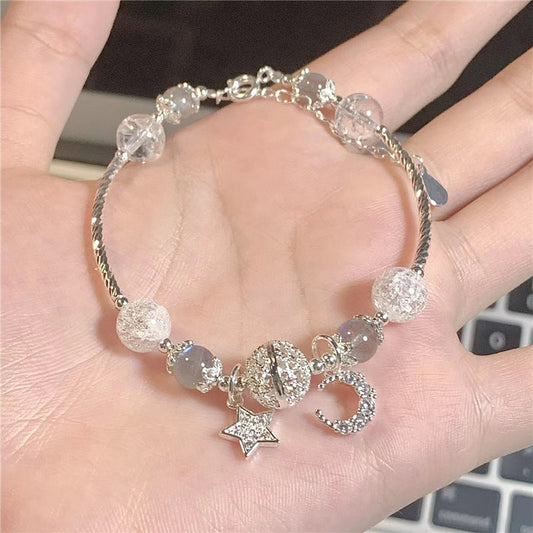 White Crystal Zircon Star Moon Charm Bracelet