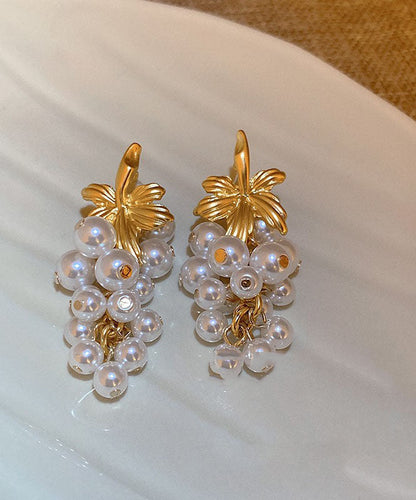 White Overgild Pearl Tassel Drop Earrings