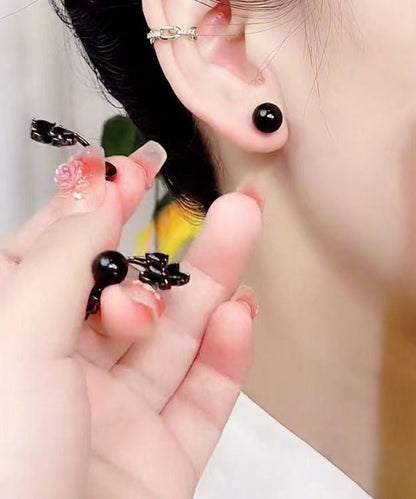 Fine Black Alloy Inlaid Gem Stone Stud Earrings Gh1086
