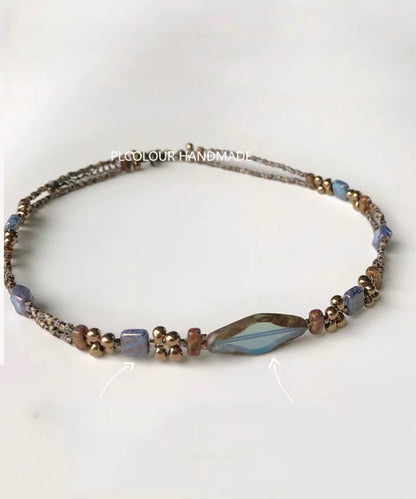 Fine Blue Copper Overgild Beading Gratuated Bead Necklace Qu015
