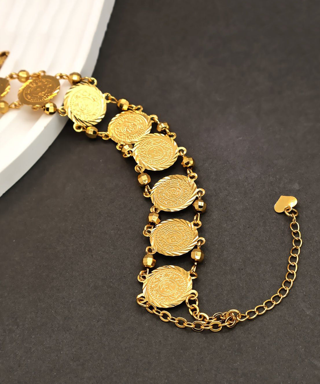 Fine Gold Sterling Silver Overgild Double-layer Coin Charm Bracelet
