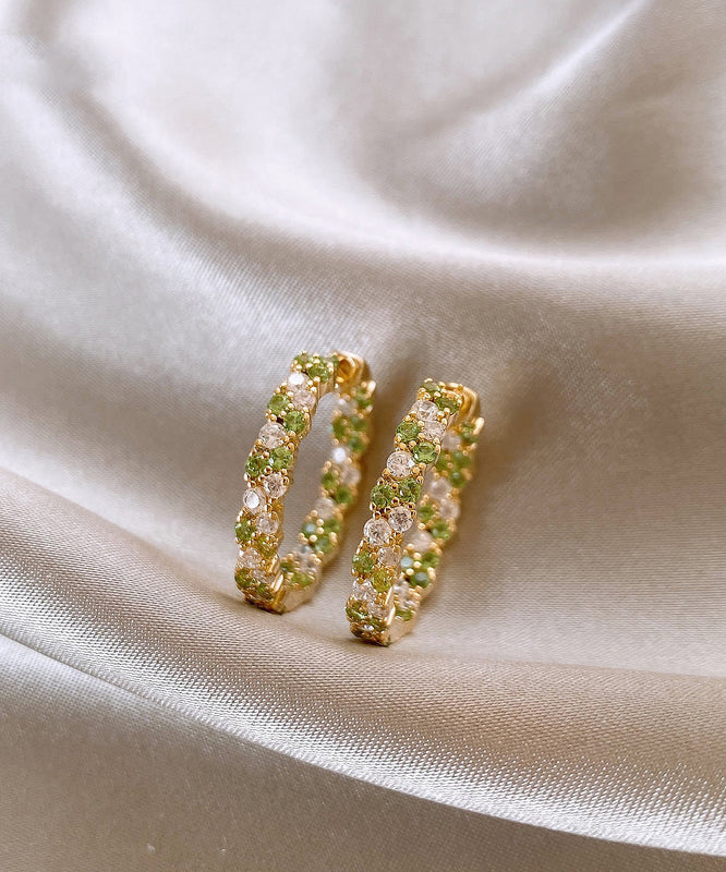 Fine Green Copper Overgild Zircon Hoop Earrings