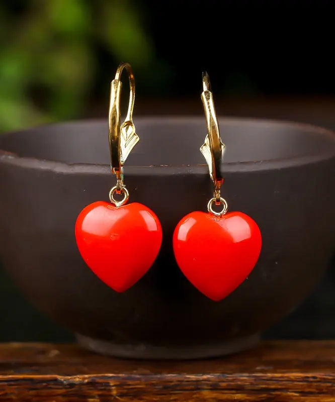 14k Gold Love Cinnabar Drop Earrings