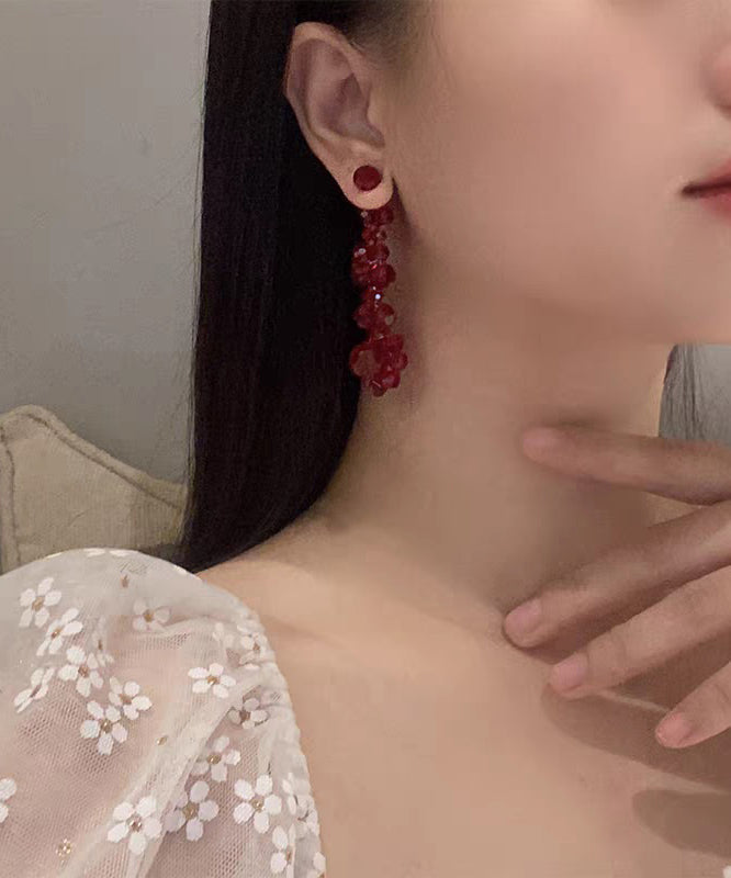 Fine Red Alloy Crystal Pomegranate Drop Earrings