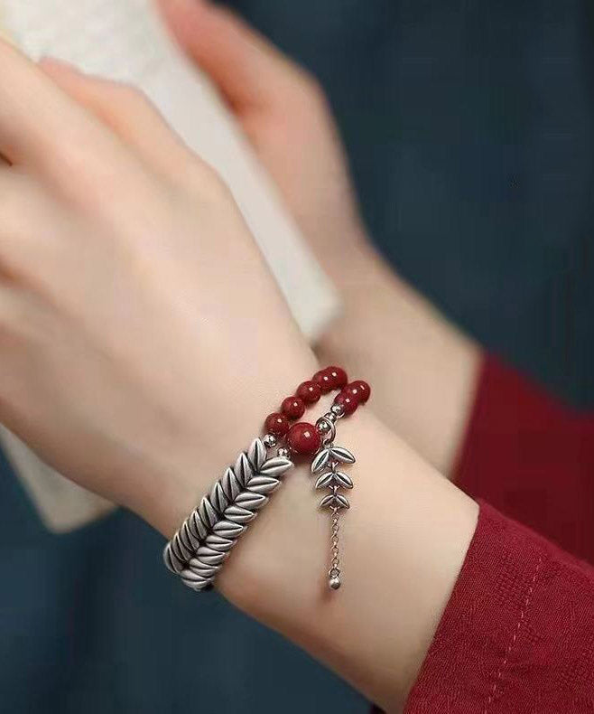 Fine Red Sterling Silver Ear of Wheat Tassel Charm Bracelet