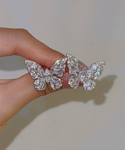 Fine Silk Copper Alloy Zircon Butterfly Stud Earrings
