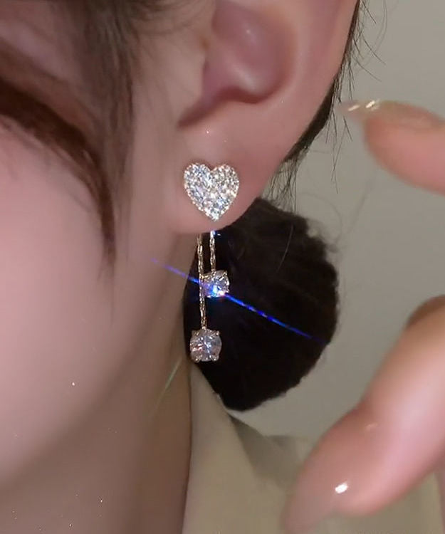 Fine Silk Love Heart Copper Zircon Tassel Stud Earrings Ly1797