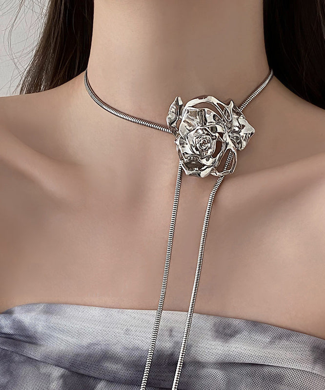 Fine Silk Stainless Steel Alloy Rose Lariat Necklace Ra029