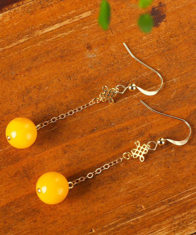 Fine Yellow 14k Gold Amber Beeswax Drop Earrings
