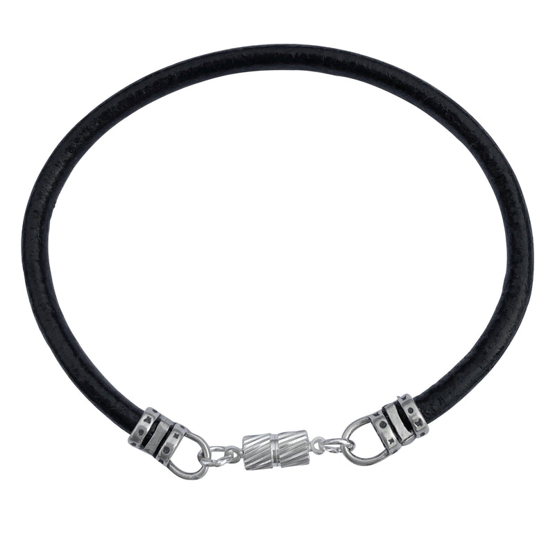Extra Thick 4mm Wide Black Leather Bracelet With Silver Magnetic Clasp