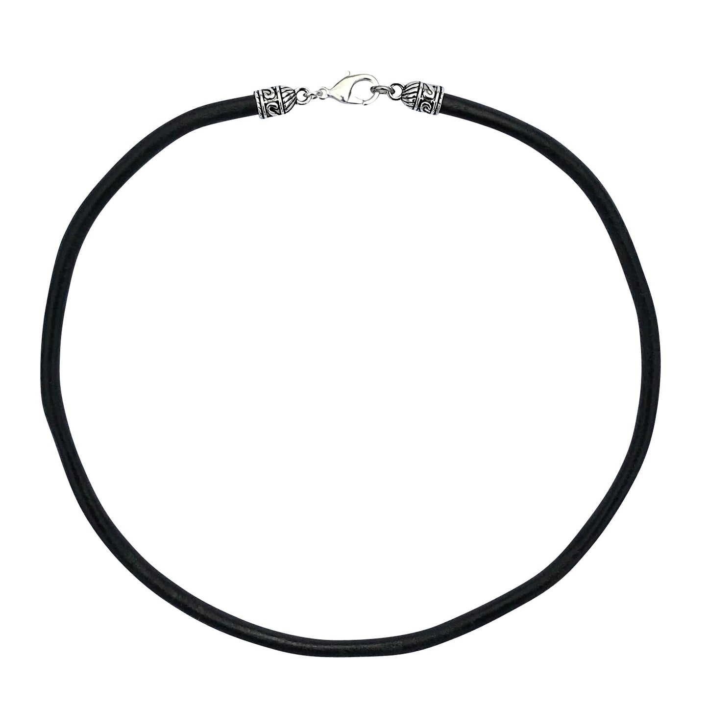 Extra Thick 5mm Wide Black Leather Cord Silver Necklace
