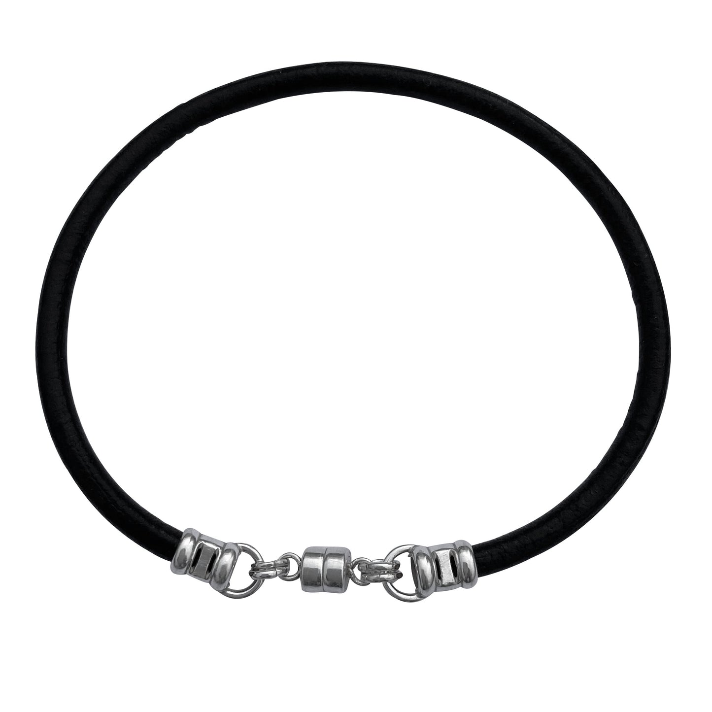 Thick 3mm Wide Black Leather Bracelet With Sterling Silver Magnetic Clasp