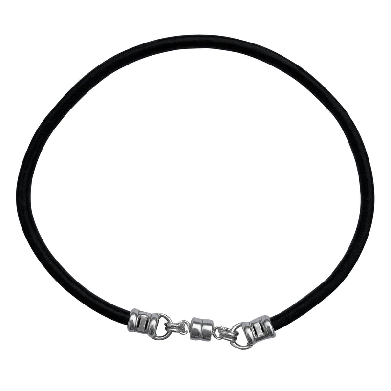 Thick 3mm Wide Black Leather Bracelet With Sterling Silver Magnetic Clasp