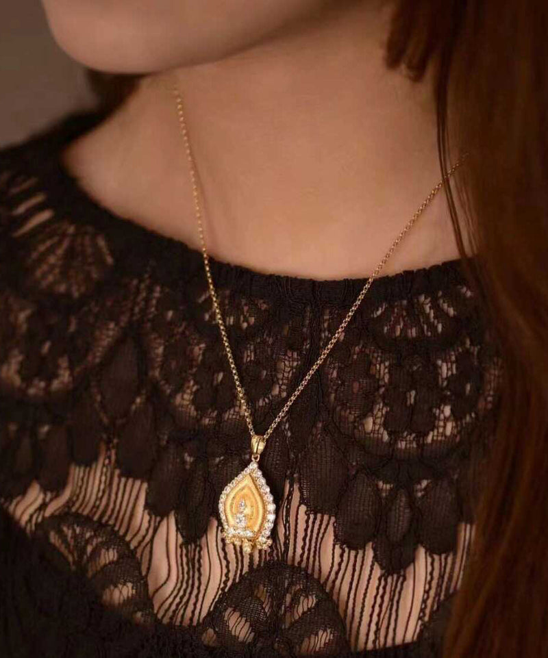 Gold Sterling Silver Overgild Zircon Pendant Necklace Qi059