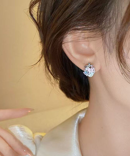 Gradient Color Pink Alloy Zircon Strawberry Stud Earrings