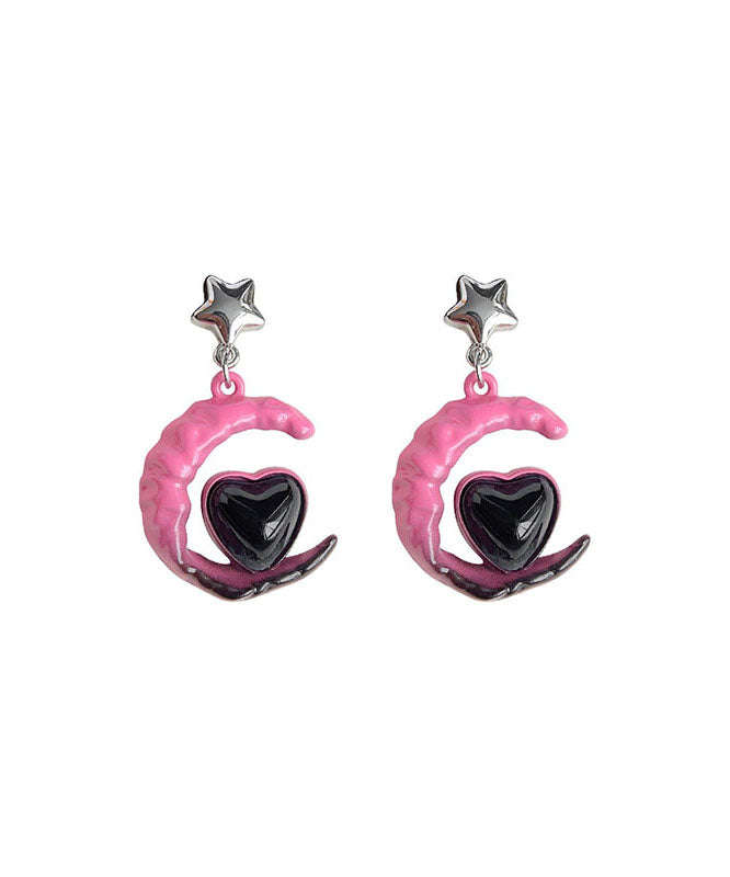 Drop Love Silver Alloy Gradient Sterling Glass Moon Pink Color