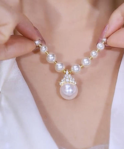 Gradient Color White Copper Alloy Zircon Pearl Pendant Necklace Yi043
