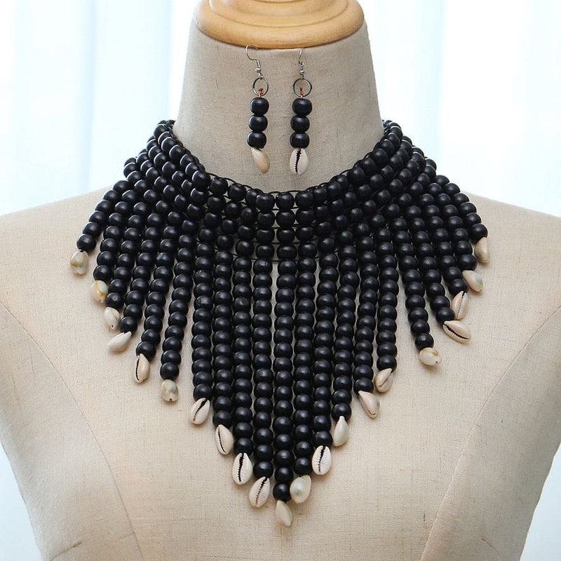 African Tribal Shell Choker Necklace & Earrings Set